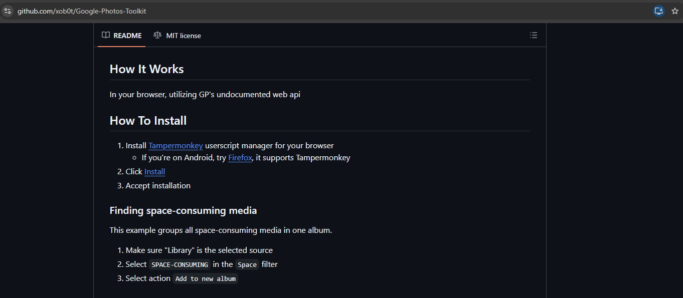 Halaman README Google Photos Toolkit di GitHub, bagian How To Install
